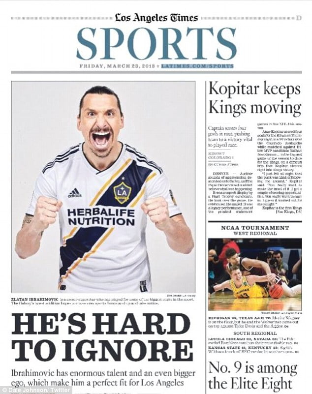 Zlatan Ibrahimovic announces arrive to LA Galaxy on a huge advert [www.amenradio.net]